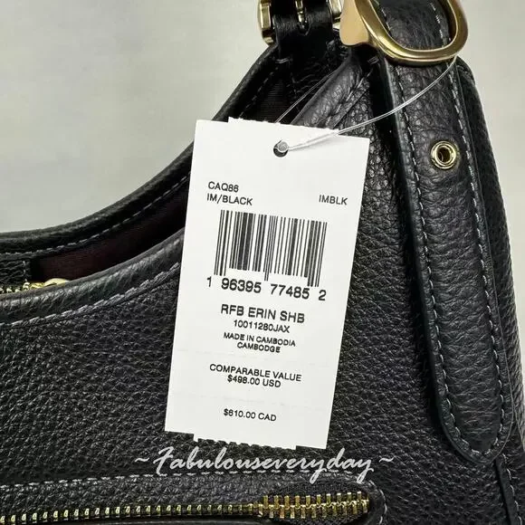 Coach Erin Shoulder Bag In Leather/Gold/Black CAQ86 NWT - Picture 6 of 11